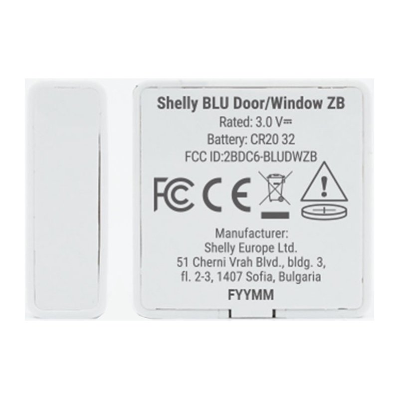 Shelly · Plug & Play · Blu ZB Door Window White · Tür- & Fensterkontakt · Bluetooth · Zigbee · Batterie · Weiß