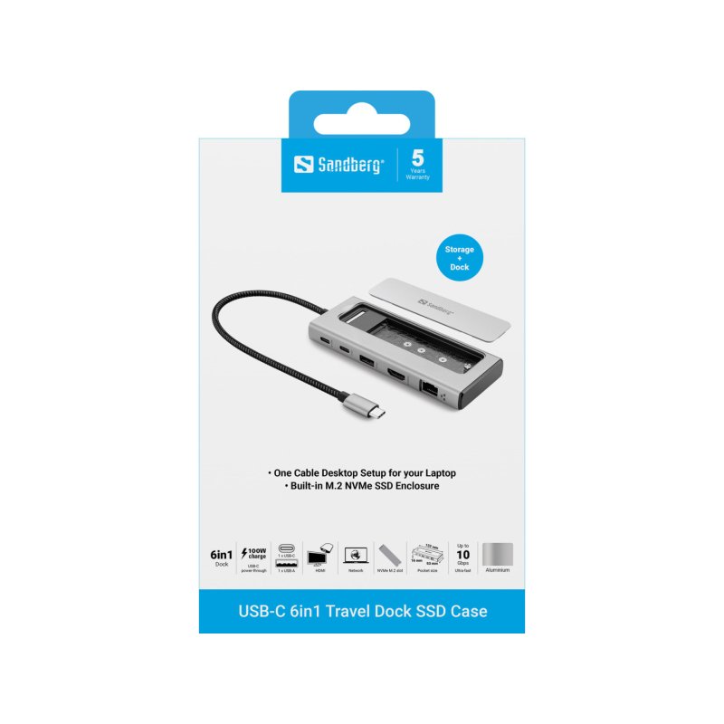 Sandberg - USB-C 6in1 Travel Dock SSD Case
