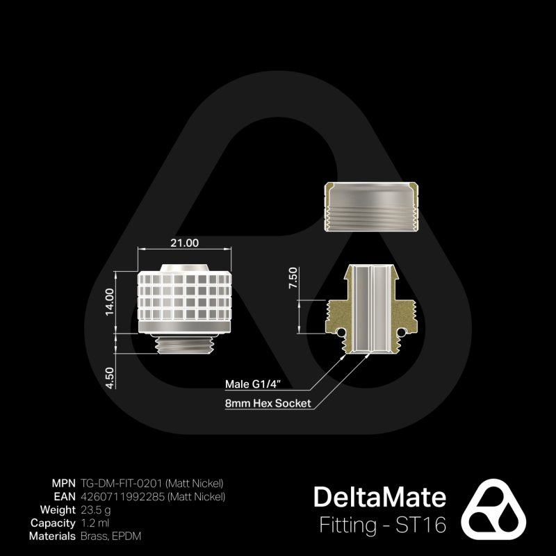 Thermal Grizzly Delta Mate Fitting - ST16 Matt Nickel