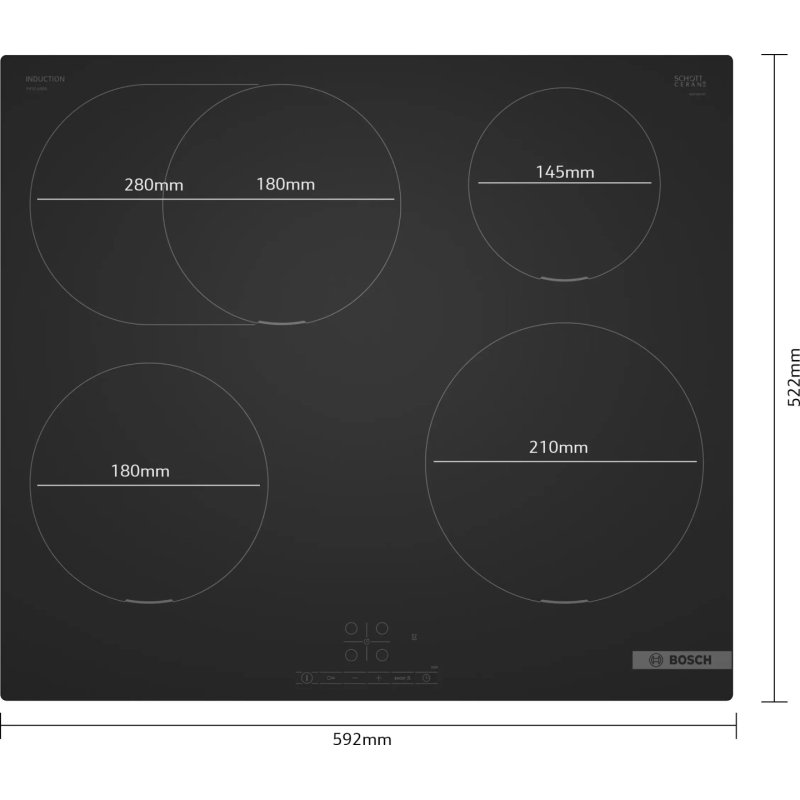Bosch PIF61ABB5E plaque Noir Intégré 60 cm Plaque avec zone à induction 4 zone(s)