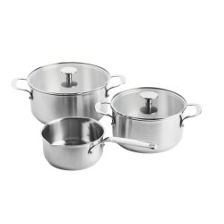 KitchenAid - Stainless Steel Sheet Frypan 3pcs Set: Casserole with Lid Open Saucepan - Silver - 16-24 cm