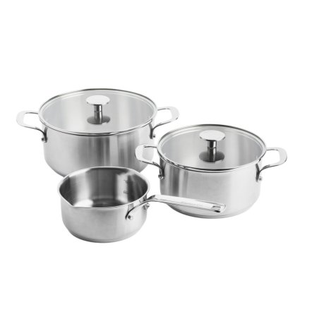 KitchenAid - Stainless Steel Sheet Frypan 3pcs Set: Casserole with Lid Open Saucepan - Silver - 16-24 cm
