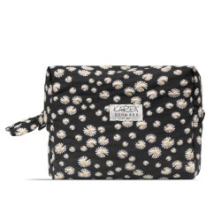 Karen - Large toiletry bag with embroidered daisies - Black - Large