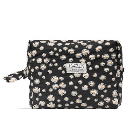 Karen - Large toiletry bag with embroidered daisies - Black - Large