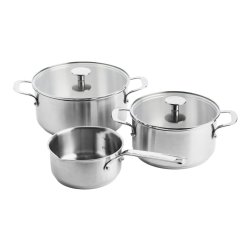 KitchenAid - Stainless Steel Sheet Set: Casserole 20cm with lid, Casserole 24cm with lid, Saucepan 16cm (all uncoated)