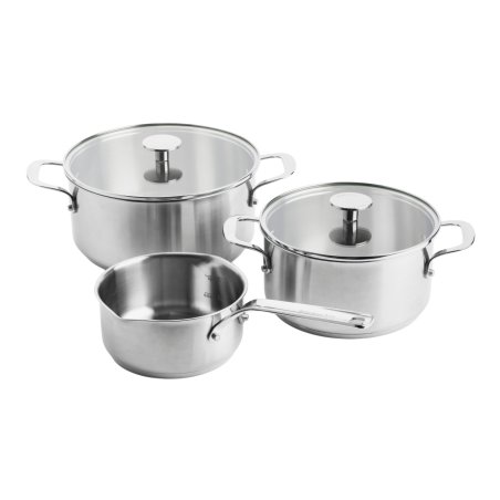 KitchenAid - Stainless Steel Sheet Set: Casserole 20cm with lid, Casserole 24cm with lid, Saucepan 16cm (all uncoated)