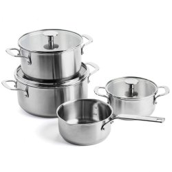 KitchenAid - Stainless Steel Sheet Frypan 4pcs Set: Casserole with Lid 16-20-24cm Open Saucepan 16cm - Silver
