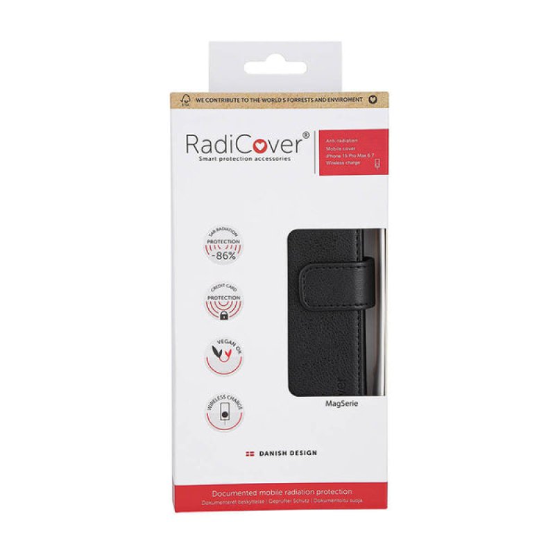 RadiCover - Radiation Protection Wallet Vegan Leather iPhone 15 PRO MAX Flipcover Black PU