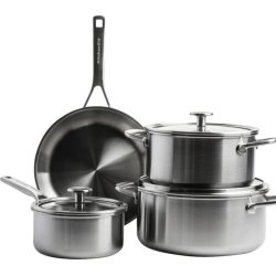 KitchenAid - Multiply 4(7)pcs Set Uncoated: Saucepan 16cm/1.5L with Lid, Casserole 20cm/3.11L with Lid, Casserole