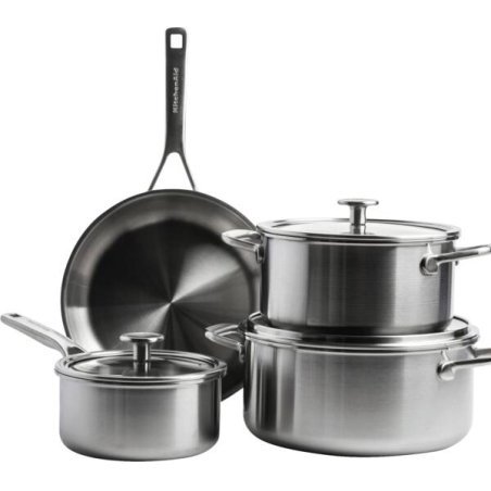 KitchenAid - Multiply 4(7)pcs Set Uncoated: Saucepan 16cm/1.5L with Lid, Casserole 20cm/3.11L with Lid, Casserole