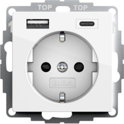 GIRA System 55 socket-outlet Type F USB A USB C White