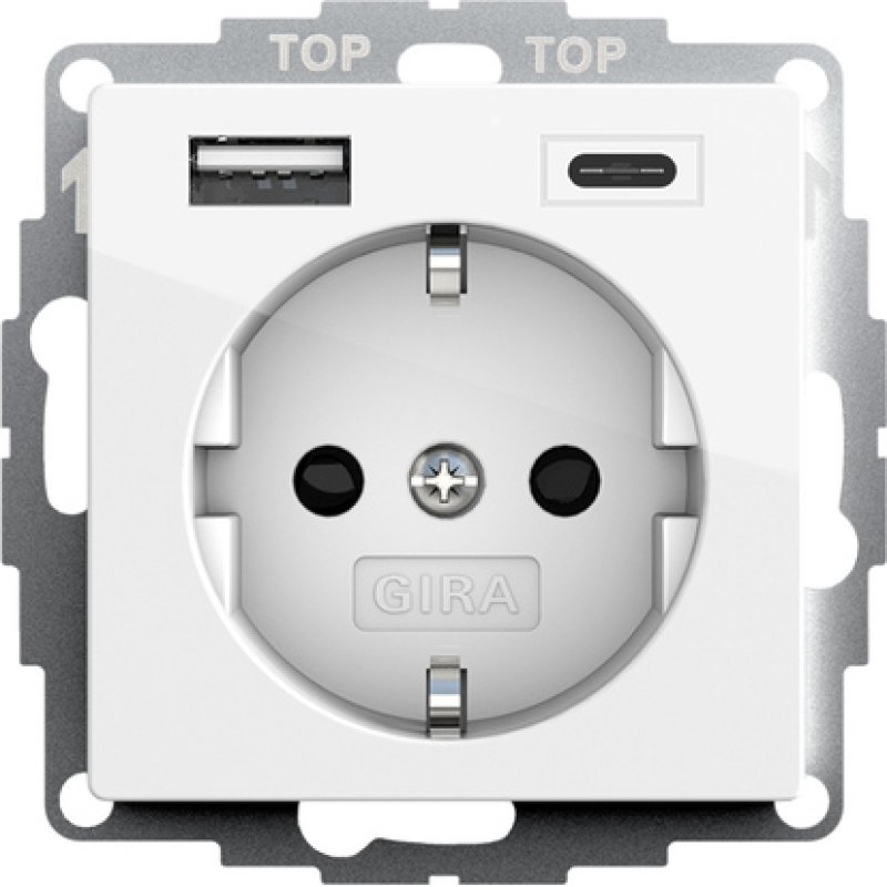GIRA System 55 prise de courant Type F USB A USB C Blanc