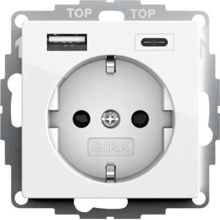 GIRA System 55 socket-outlet Type F USB A USB C White