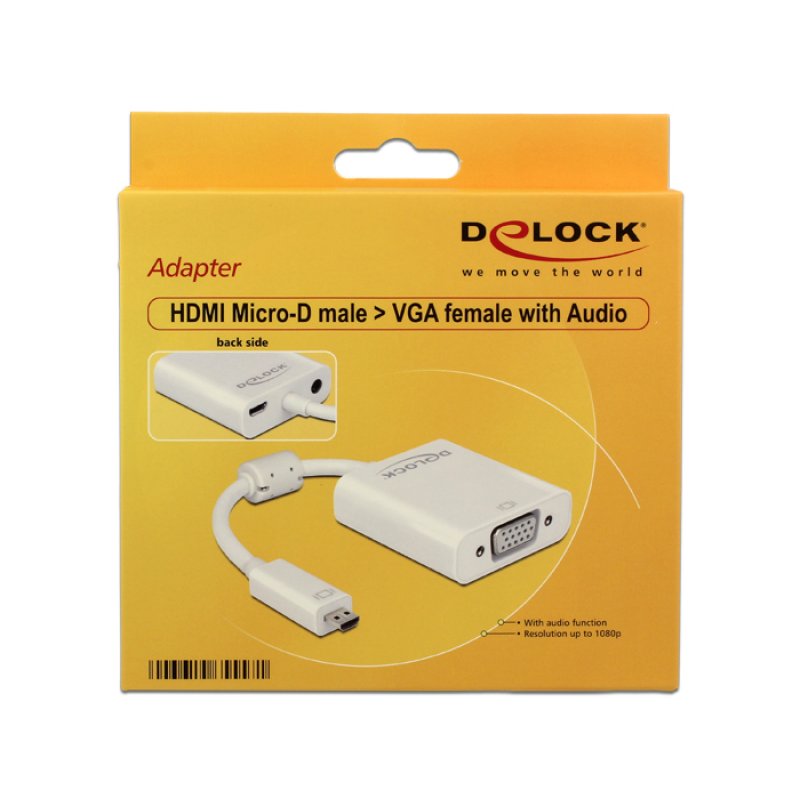 DELOCK Adapterkabel micro HDMI-D Stecker VGA Buchse mit Audio weiss