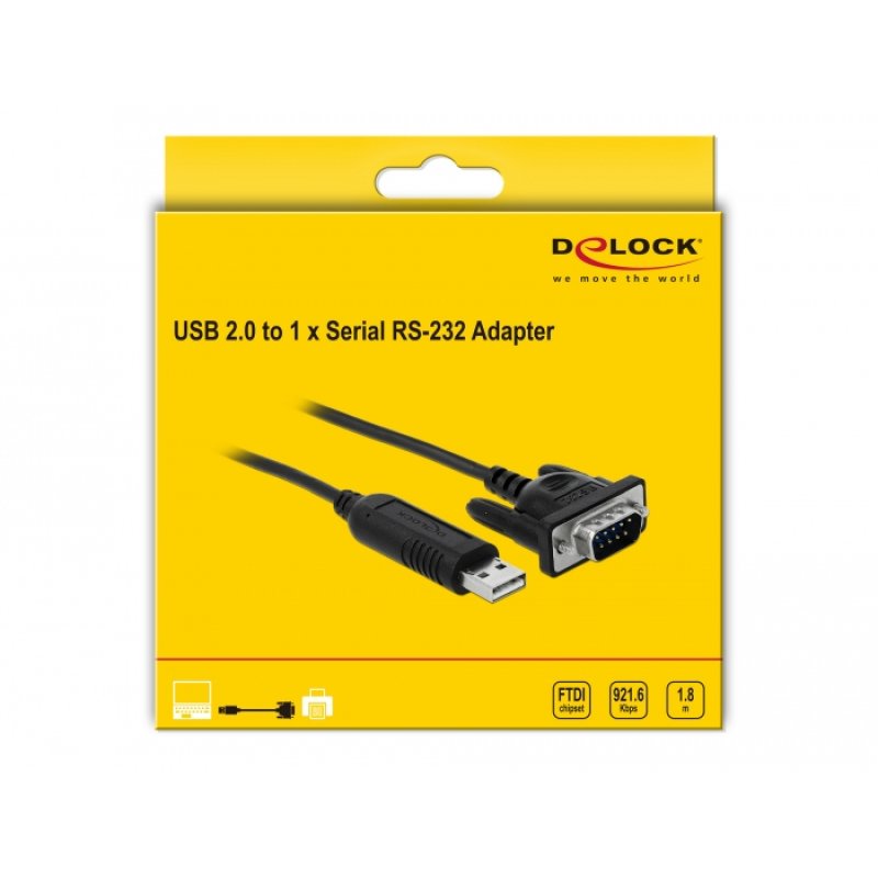 DELOCK Adapter USB 2.0 Typ-A zu 1 x Seriell RS-232 DB9
