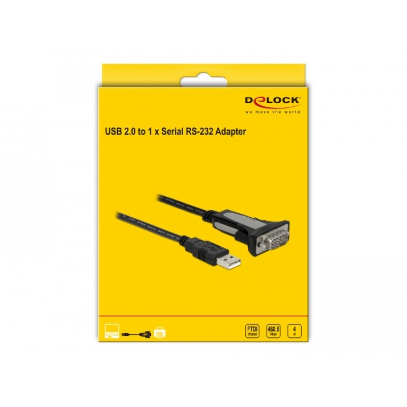 DELOCK Adapter USB 2.0 Typ-A zu 1 x Seriell RS-232 DB9 4 m