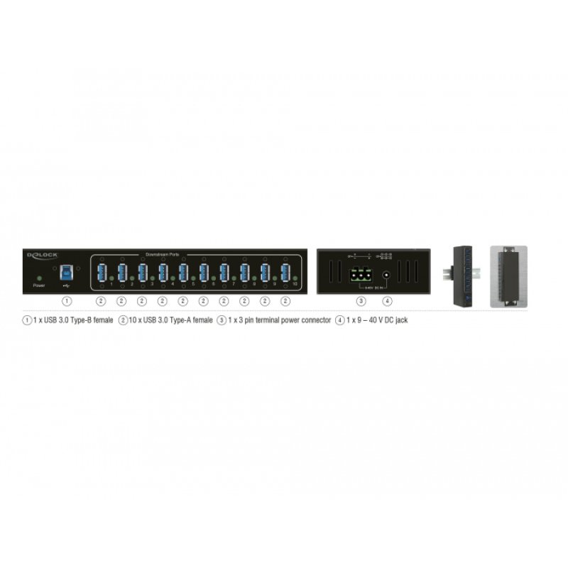 DELOCK Externer Industrie Hub 10 x USB 3.0 Typ-A mit 20 kV ESD Schutz