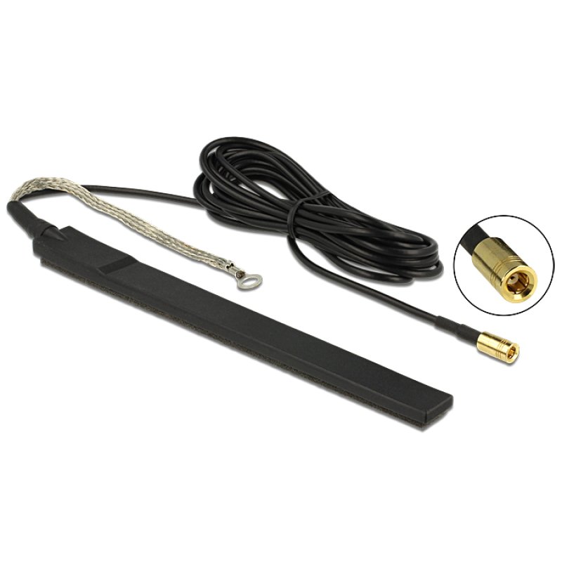 DELOCK DAB Antenne SMB Stecker 23 dB aktiv omnidirektional schwarz Klebemontage outdoor