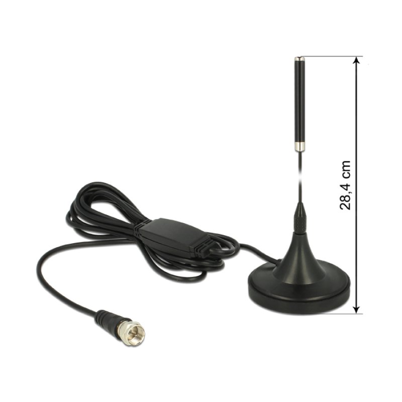 DELOCK DAB Antenne F Stecker 0 dB omnidirektional mit magnetischem Standfuss starr schwarz