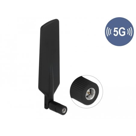 DELOCK 5G LTE Antenne SMA Stecker -1 - 3 dBi omnidirektional drehbar mit Kippgelenk schwarz