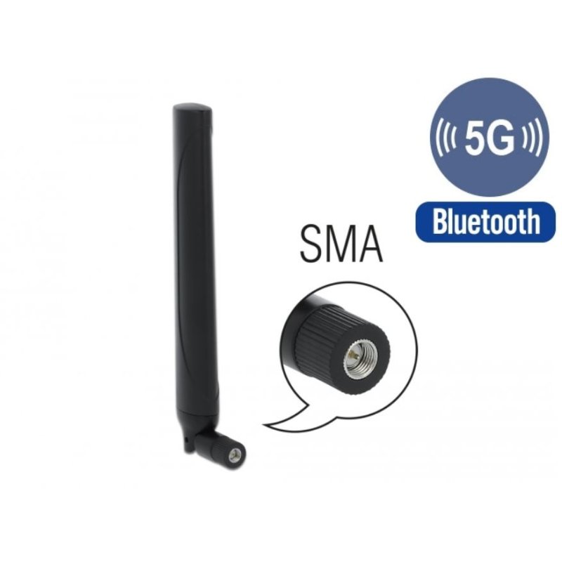 DELOCK 5G LTE Antenne SMA Stecker -0.5-2.3dBi omnidirektional mit Kippgelenk schwarz