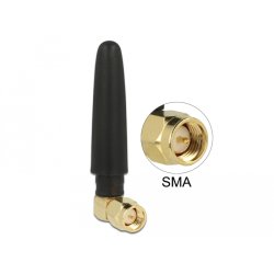 DeLOCK WLAN 802.11 b/g/n Antenna SMA plug 90° 2 dBi omnidirectional fixed with flexible material black