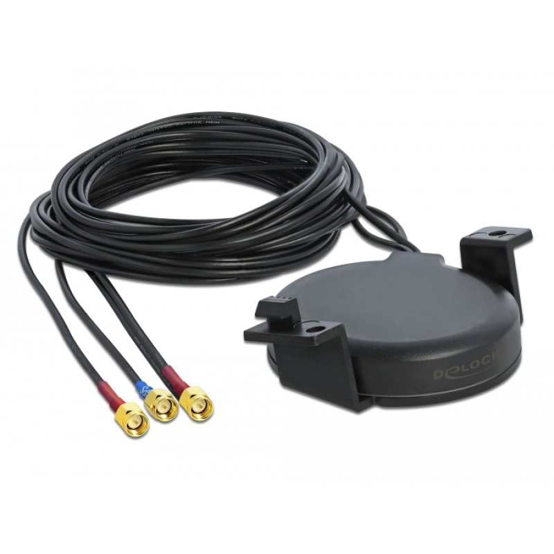 DELOCK LTE MIMO GNSS Antenne 3 x SMA Stecker RG-174 3 m Schraubmontage outdoor schwarz