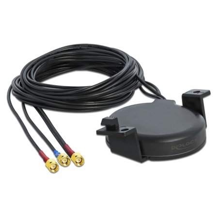 DeLOCK LTE MIMO GNSS Antenna 3 x SMA plug RG-174 3 m screw mounting outdoor black