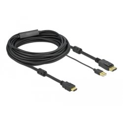 DELOCK HDMI M DisplayPort M 4K cable 7m powered by USB A M black