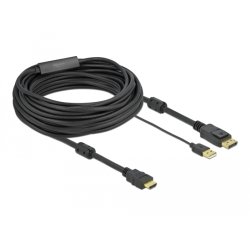 DELOCK HDMI M DisplayPort M 4K cable 10m powered by USB A M black
