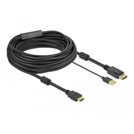 DELOCK HDMI M DisplayPort M 4K cable 10m powered by USB A M black