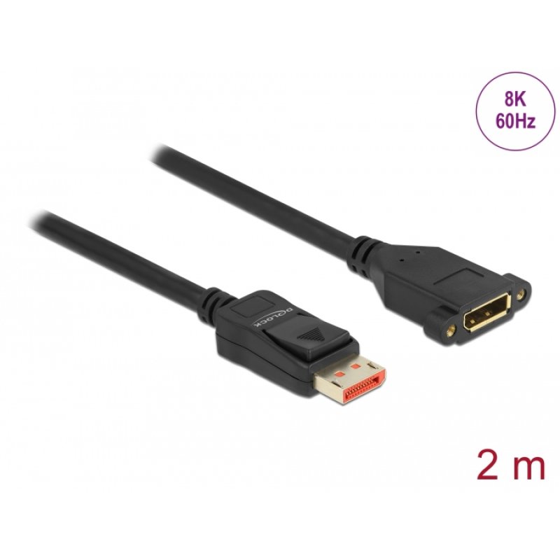 DeLOCK Câble d’extension DisplayPort à montage sur panneau 8K 60 Hz 2 m