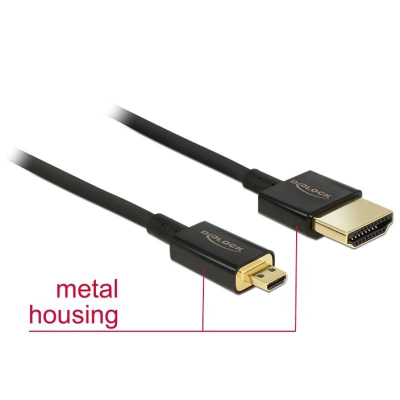DELOCK Kabel High Speed HDMI mit Ethernet - HDMI-A Stecker HDMI Micro-D Stecker 3D 4K 0.25 m Slim High Quality
