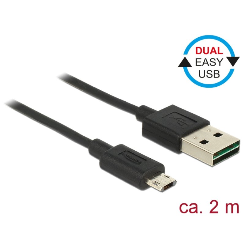 DELOCK Kabel EASY-USB 2.0 Typ-A Stecker EASY-USB 2.0 Typ Micro-B Stecker schwarz 2 m
