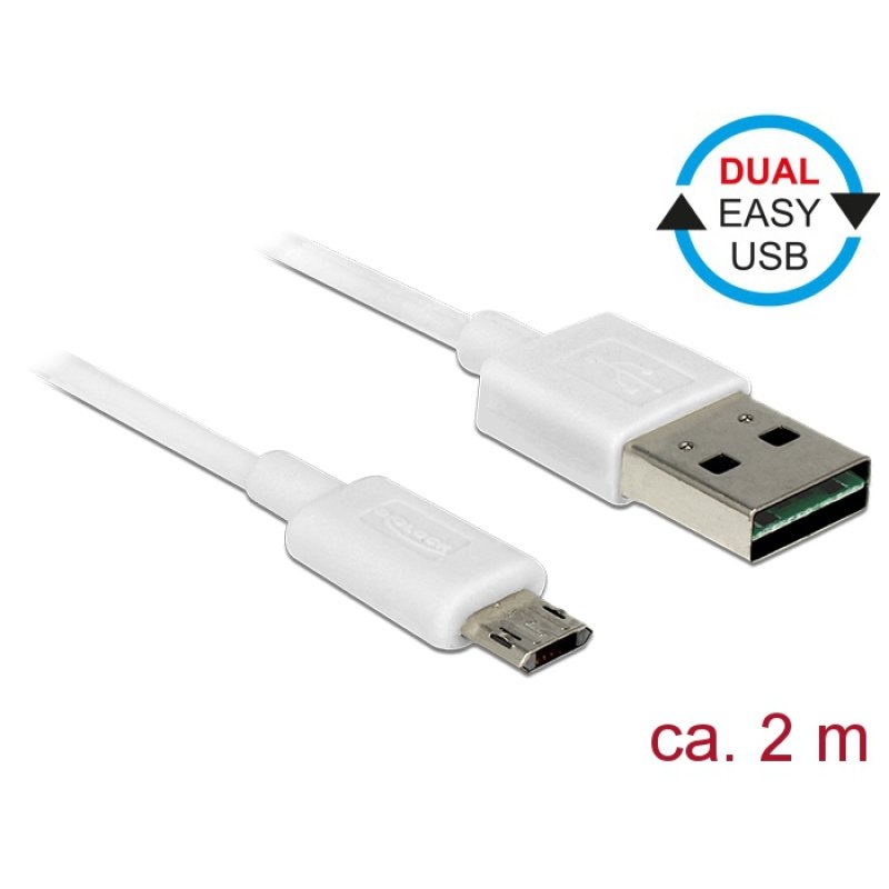 DeLOCK 84808 USB cable USB 2.0 2 m USB A Micro-USB B 0.48 Gbit/s White