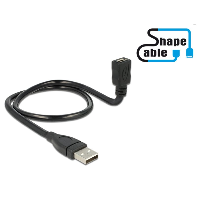 DELOCK Kabel USB 2.0 A Stecker USB 2.0 micro B Buchse ShapeCable 50 cm