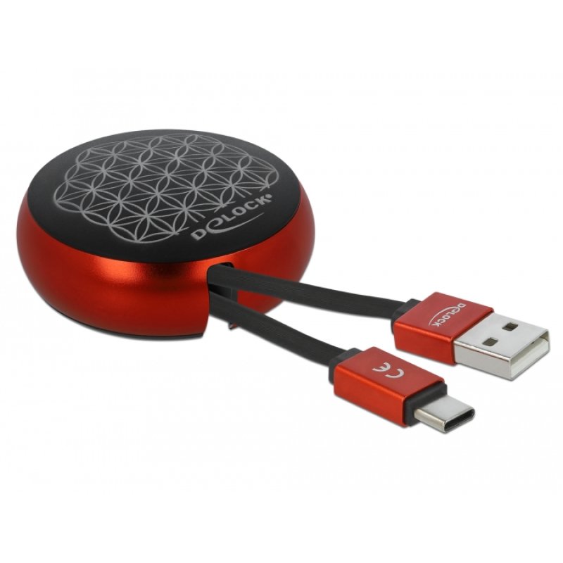 DeLOCK Câble rétractable USB Type-A à USB-C noir / rouge