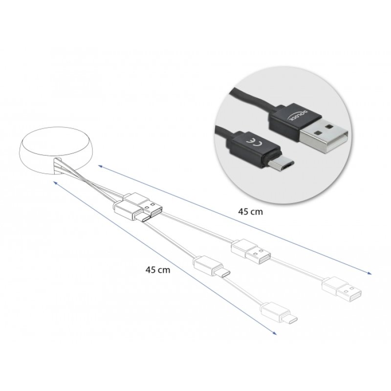DELOCK USB 2.0 Aufrollkabel Typ-A zu Lightning 8 Pin weiss / ros