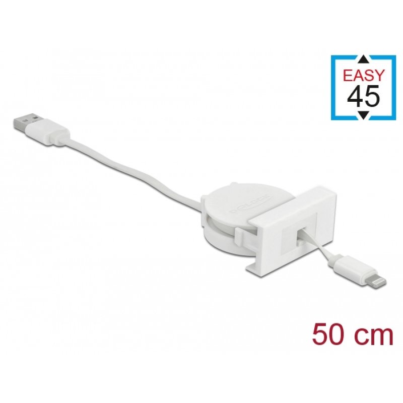 DeLOCK Easy 45 Module USB 2.0 Retractable Cable USB Type-A to 8 Pin Lightning female white