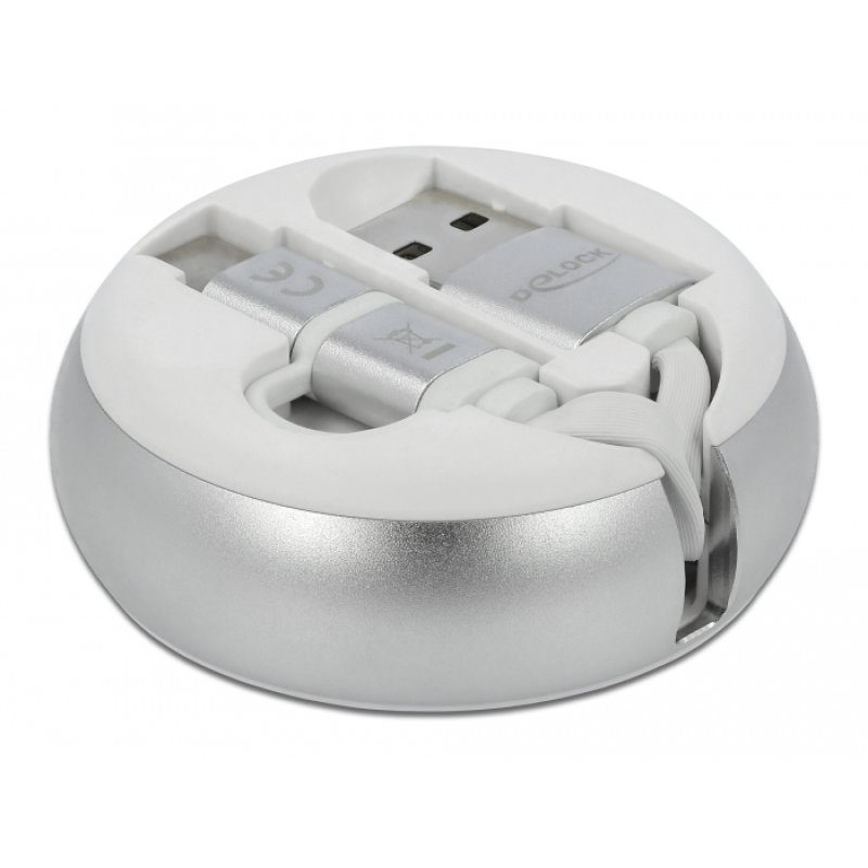 DeLOCK USB 2.0 2 in 1 Retractable Cable Type-A to Micro-B and USB-C™ white / silver