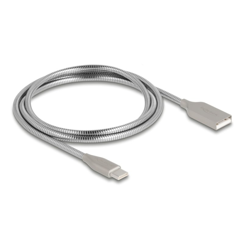 DELOCK USB 2.0 Kabel mit Metallmantel USB Typ-A Stecker zu USB Type-C Stecker PD 3.0 60 W 1m silber