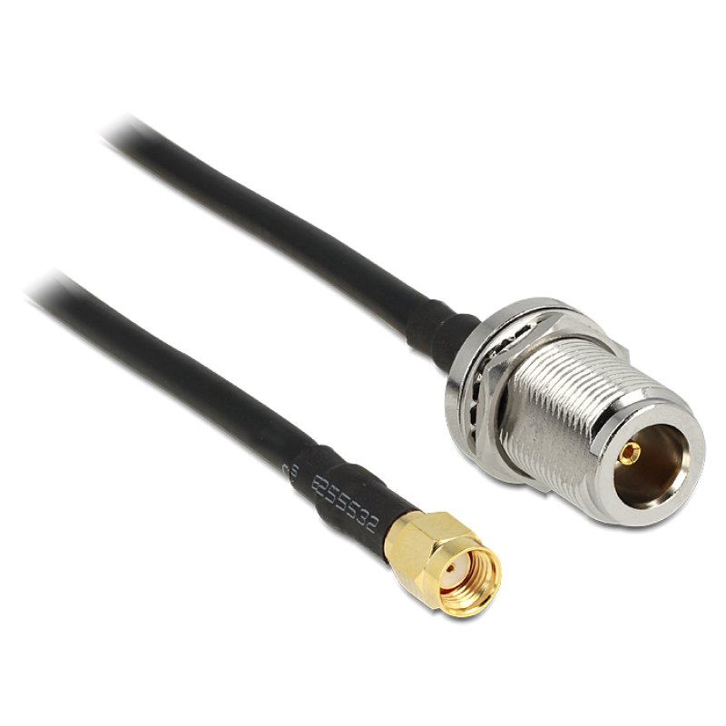 DELOCK Antennenkabel RP-SMA Stecker N Buchse zum Einbau 1.5m