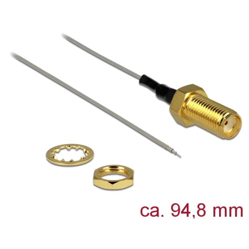 DeLOCK 89600 coaxial cable 94.8 m SMA open end tinned Gold, Grey