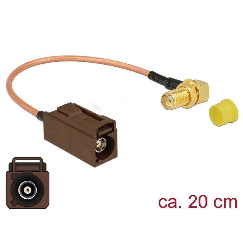 DeLOCK 89684 câble coaxial RG-316 0,2 m FAKRA F SMA Noir, Marron, Or, Jaune