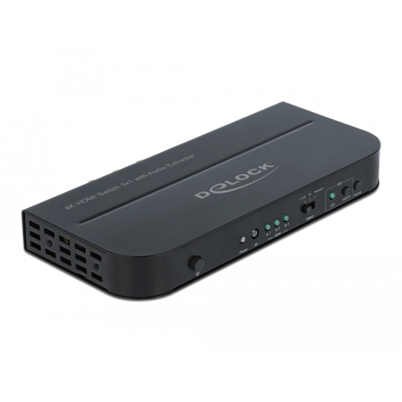 DELOCK HDMI Switch 3 x HDMI in zu 1 x HDMI out 4K 60 Hz mit Audio Extraktor