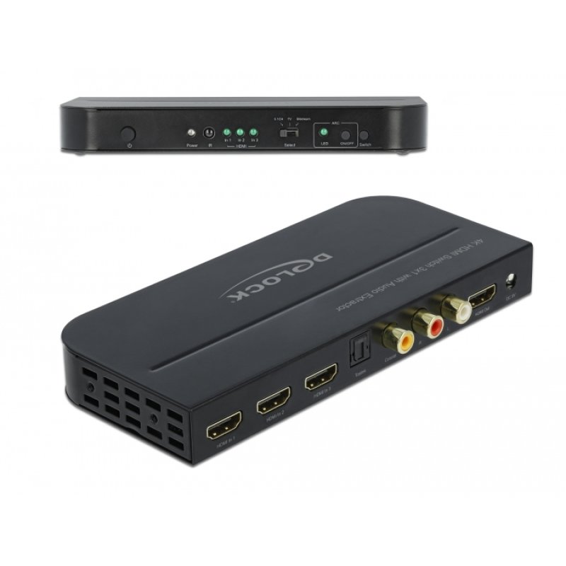 DeLOCK HDMI Switch 3 x HDMI in to 1 x HDMI out 4K 60 Hz with Audio Extractor