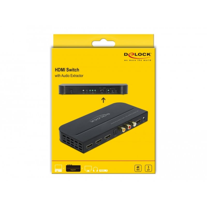 DELOCK HDMI Switch 3 x HDMI in zu 1 x HDMI out 4K 60 Hz mit Audio Extraktor