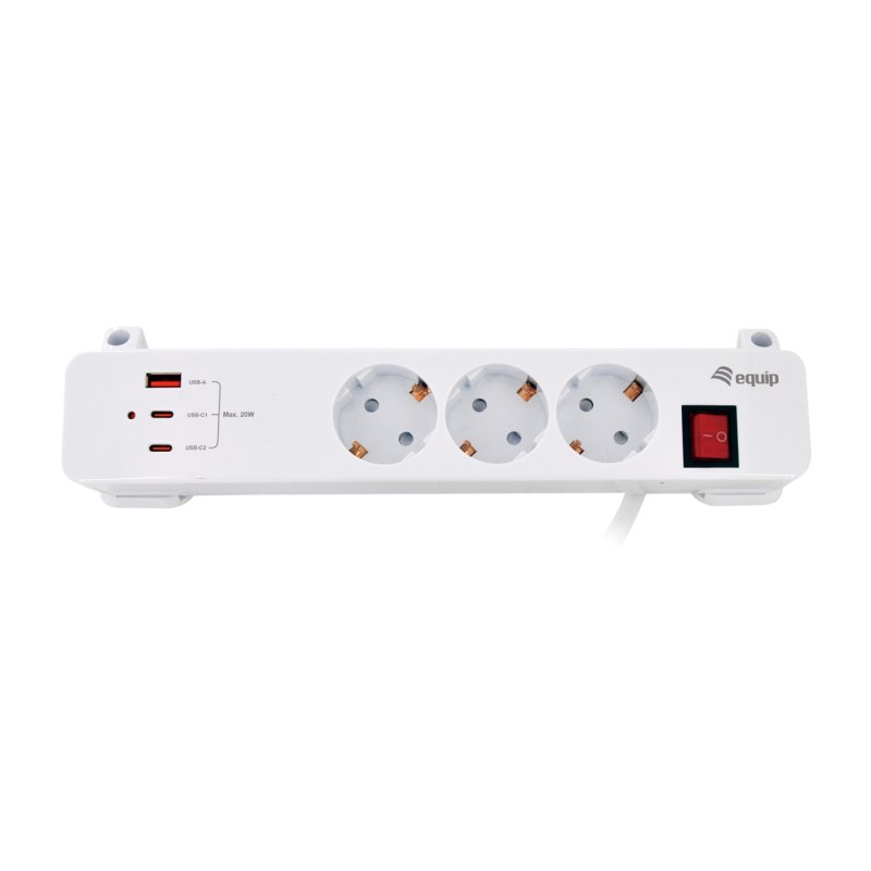 Equip 3-Outlet Clamp Power Strip with 3 x USB (2C 1A)