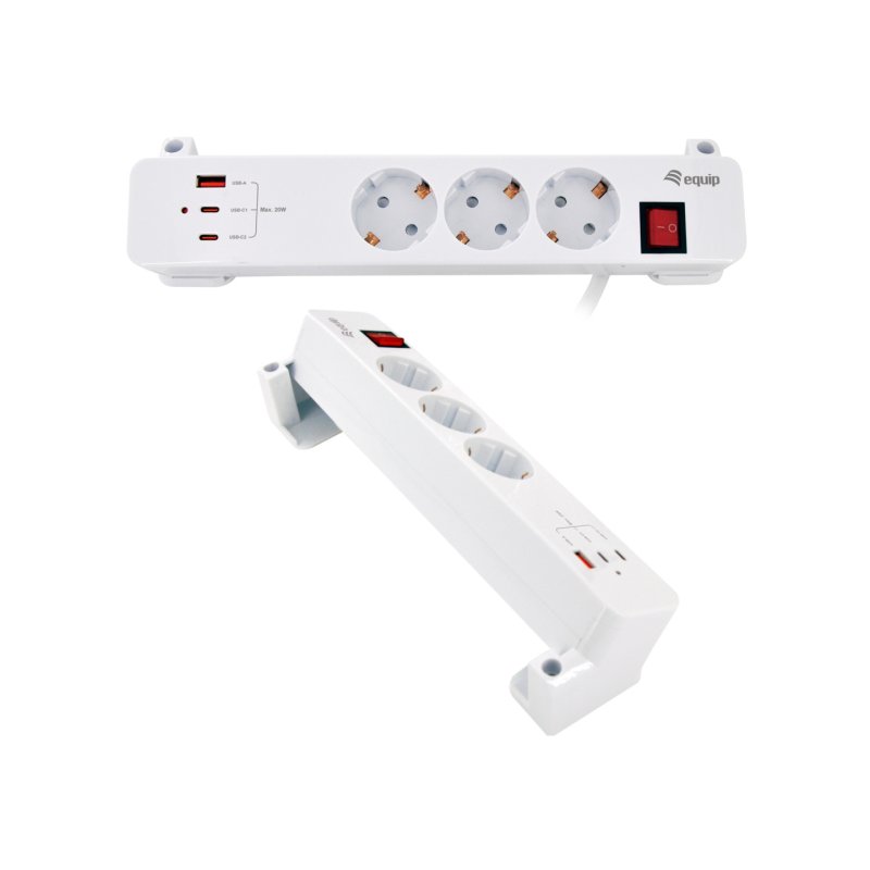 Equip 3-Outlet Clamp Power Strip with 3 x USB (2C 1A)