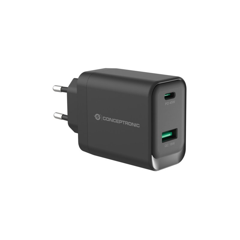 CONCEPTRONIC Ladegerät 2Port GaN USB-C/-A 45WPD3.0/PPS sw